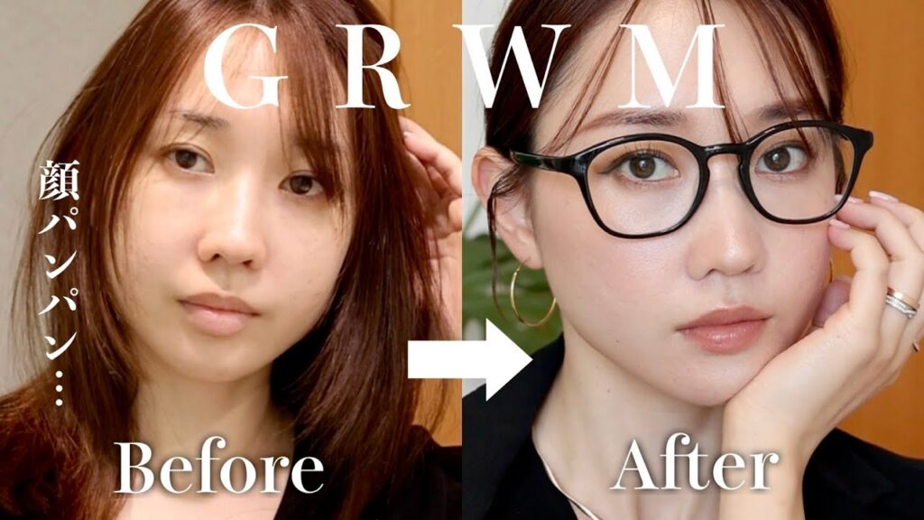 【浮腫MAXDAY】シュッと小顔に見せる仕事の日の崩れにくいメイク【GRWM】