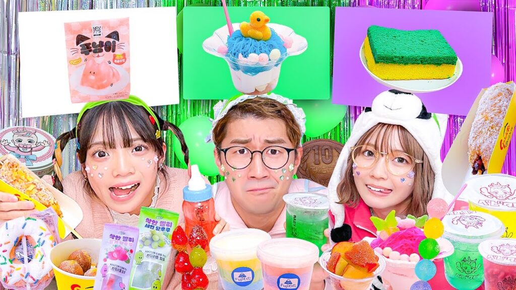 【対決】原宿を食べる🌈！？頭の上の食物食べれるまで帰れません！！【大食い】