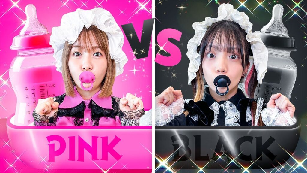 【対決】真っ黒なミルク！？ 24時間ブラックベイビー VS ピンクベイビーチャレンジやってみた！〜BLACK VS PINK COLOR CHALLENGE〜