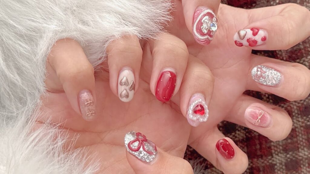 🎀徹底解説🎀可愛く安く簡単にプロ級のジェルネイルをする！パールとハートとリボンをたっぷり詰め込みました♡🫧