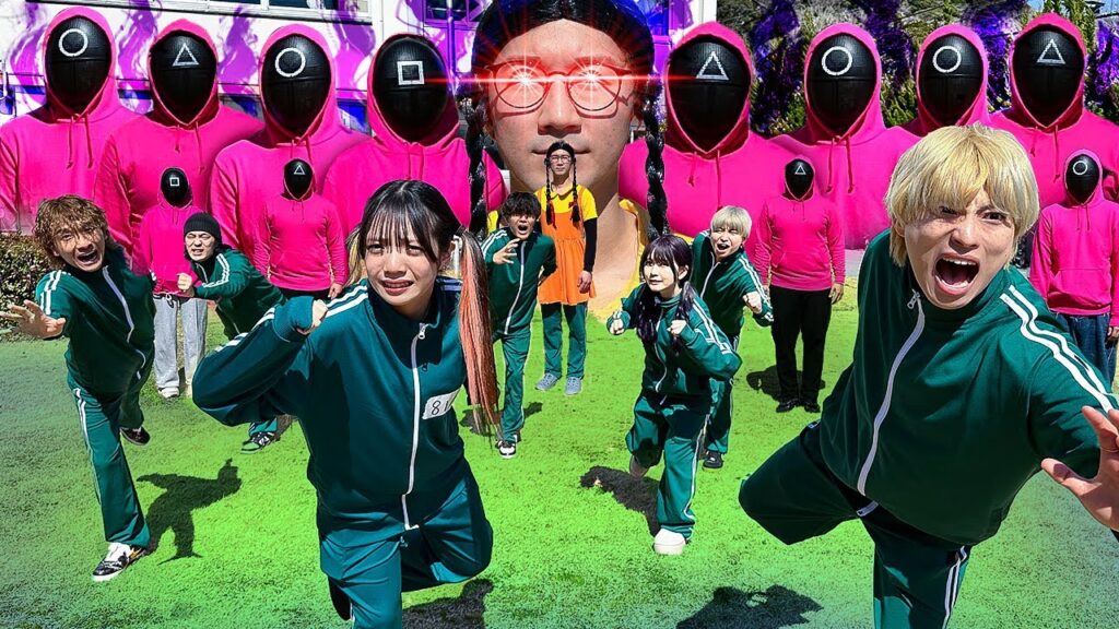 【ジャスティスター】逃げ切ったら賞金1億円！？捕まったら死ぬイカゲーム鬼ごっこで生き残れ！！！【対決】오징어 게임 Squid Game