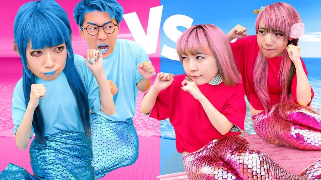 【対決】ピンクvsブルーのマーメイドプリンセス対決！男女でピンクと水色の宝石を盗み合う24時間対決したらやばすぎたwwwww