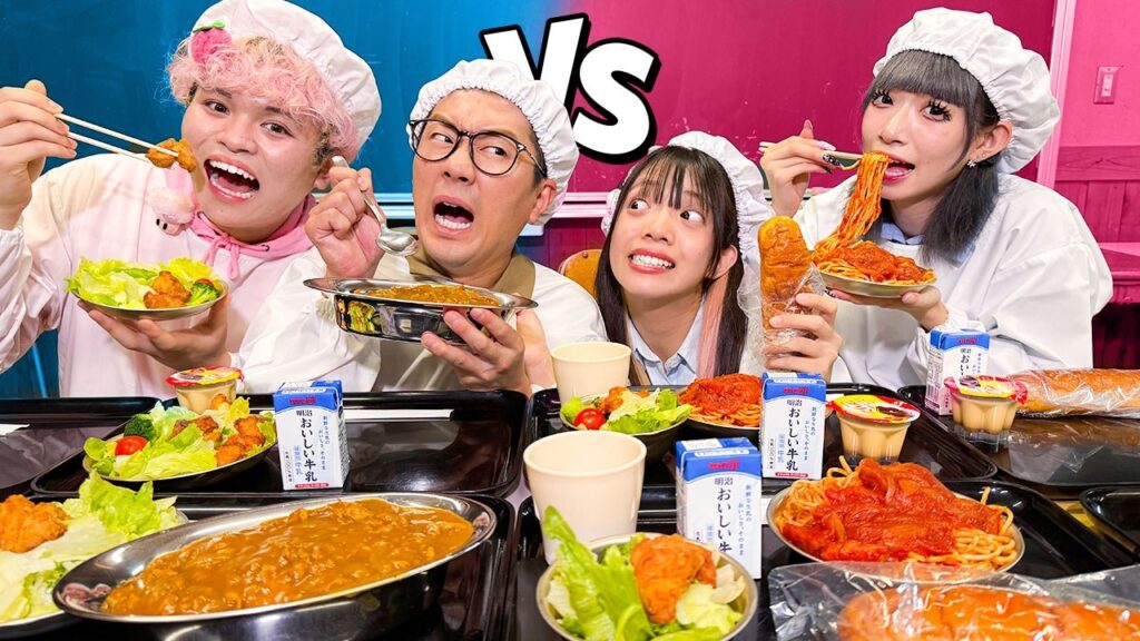 【大食い】女子VS男子！？学校給食１クラス分食べきるまで帰れません！【大量】揚げパン/カレー
