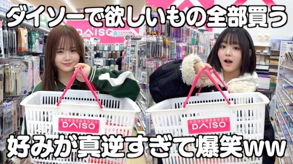 【ダイソー】好みが真逆の姉妹で「欲しいもの全部」買ってみた！カゴの中身が違いすぎて爆笑ww