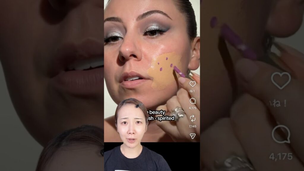 黄み強いファンデ、紫チーク混ぜたら色ピッタリすぎた！！！